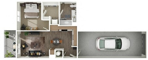 a 3d rendering of a house with a bathroom and a car